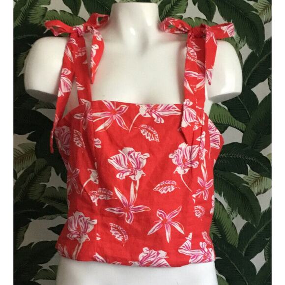 Joie NWT Linen Blend Red Tropical Floral Print Cropped Tank Top Size 8 - Picture 15 of 16